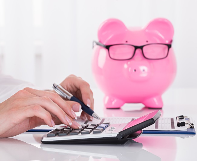 Sparschwein mit Taschenrechner